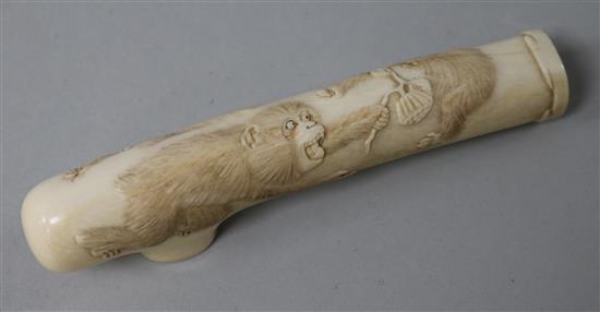 A Japanese ivory cane handle
